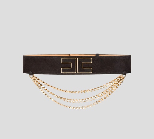 [CT07S27E2-V200-110] Elisabetta Franchi - CINTURÓN GRUESO CON CADENAS Y LOGO