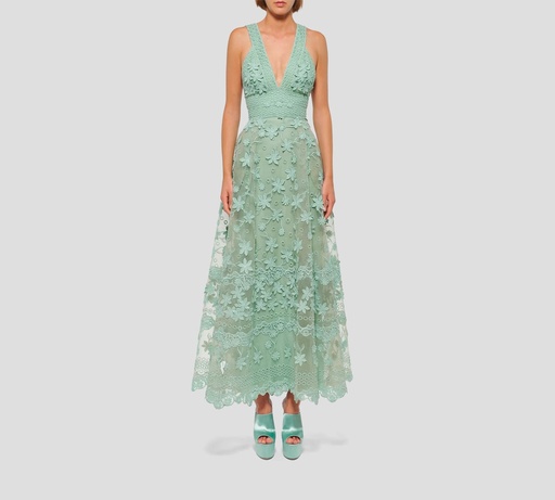 [D0030-GN002-TU001] Elie Saab - VESTIDO MIDI DE TUL CON BORDADO DE FLORES