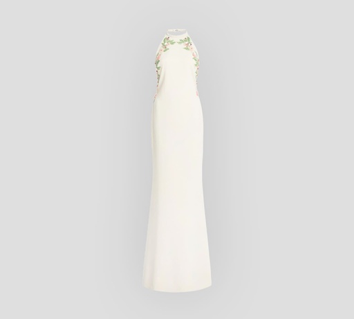[D0053-W9004-BEC03] Elie Saab - VESTIDO LARGO CON FLORES BORDADAS Y ESPALDA DESCUBIERTA