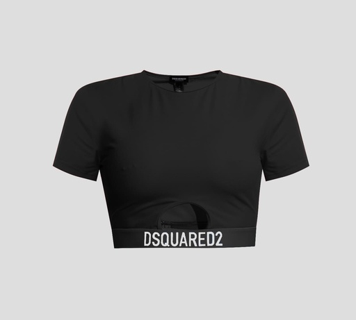 Dsquared2 - TOP DEPORTIVO DE LYCRA MANGA CORTA CON BANDA ELÁSTICA BAJO EL BUSTO