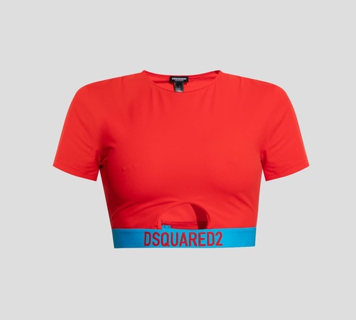 Dsquared2 - TOP DEPORTIVO DE LYCRA MANGA CORTA CON BANDA ELÁSTICA BAJO EL BUSTO