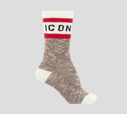 [DFV142410-007] Dsquared2 - MEDIAS LARGAS ICON MARRÓN CON ROJO