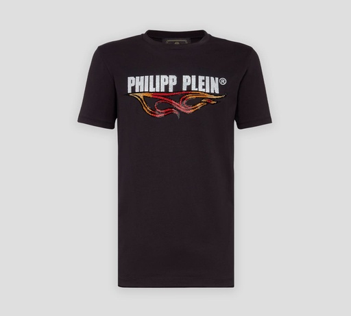 [F19C-MTK3662PJY002N-44] Philipp Plein - FRANELA PP COLOR MARRÓN OSCURO CON LOGO EN PEDRERÍA