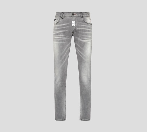 Philipp Plein - SKINNY JEANS SUPER STRAIGHT CON SELLO SOBRE BOLSILLO TRASERO