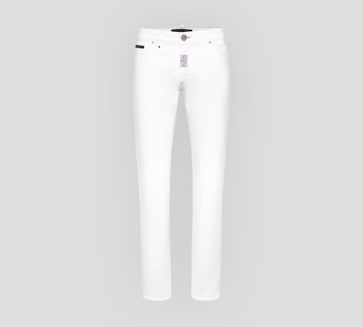 Philipp Plein - SKINNY JEANS SUPER STRAIGHT CON SELLO SOBRE BOLSILLO TRASERO