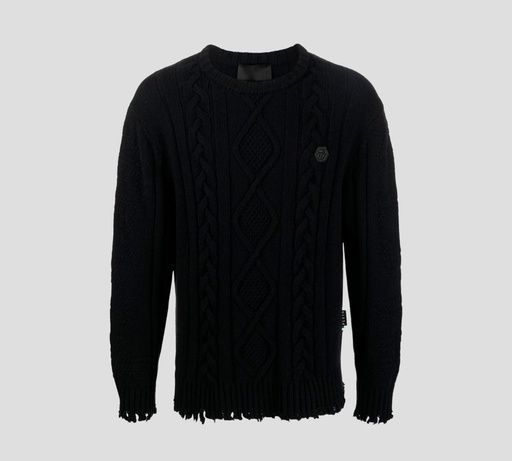 [FACCMKO1273-PKN002N-02] Philipp Plein - SWEATER TEJIDO CUELLO REDONDO CON ACABADOS DESHILACHADOS