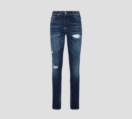 Philipp Plein - SKINNY JEANS RASGADOS CON SELLO SOBRE BOLSILLO TRASERO
