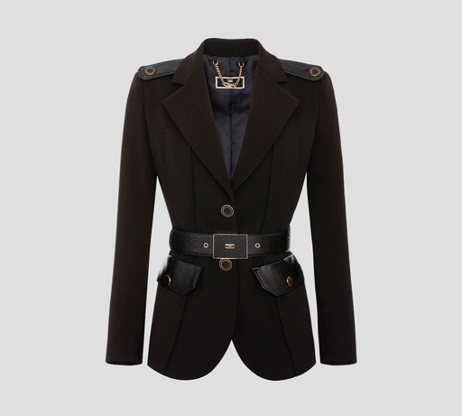 Elisabetta Franchi - BLAZER CON CINTURÓN Y DETALLES EN CUERO SINTÉTICO