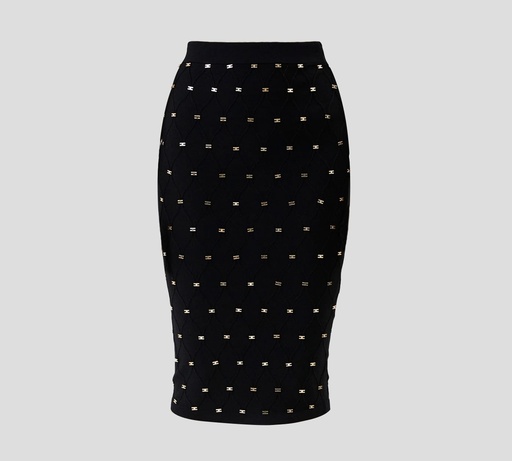 Elisabetta Franchi - FALDA LÁPIZ DE PUNTO CON BROCHES DE PLATA