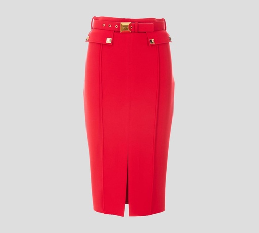 Elisabetta Franchi - FALDA LÁPIZ PLISADA CON CINTURÓN Y ABERTURA FRONTAL
