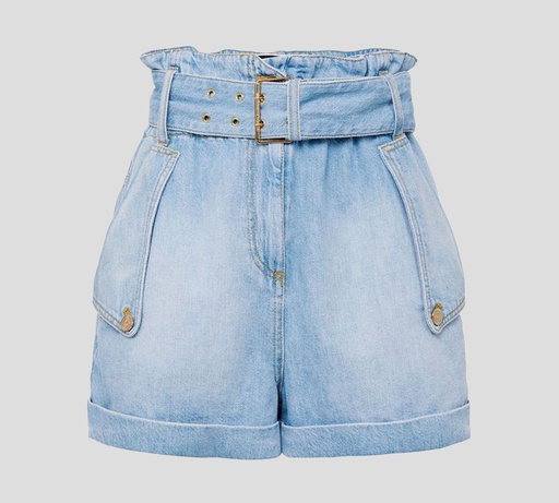 [HJ14D21E2-V360-192] Elisabetta Franchi - SHORT DE JEAN CORTE ALTO CON CINTURÓN