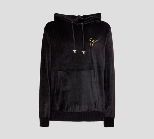 Giuseppe Zanotti - SWEATER HOODIE DE TERCIOPELO CON MAXI BOLSILLO FRONTAL