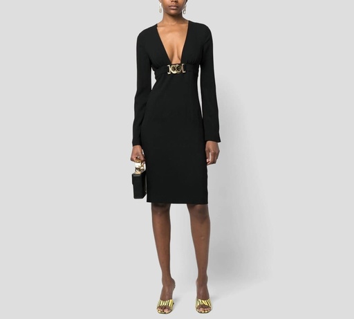 Moschino - VESTIDO A LA RODILLA MANGA LARGA CON ADORNO METÁLICO BAJO EL BUSTO