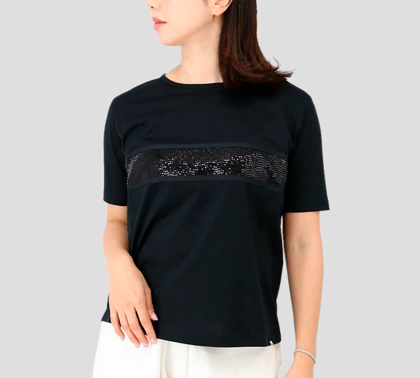 Herno - FRANELA CUELLO REDONDO CON DETALLE FRONTAL DE LENTEJUELAS 