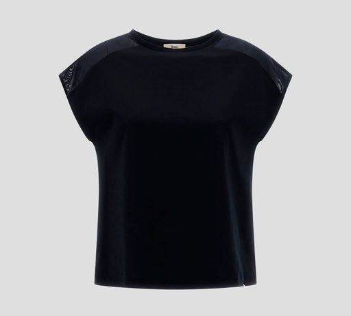 Herno - BLUSA CUELLO REDONDO CON TRANSPARENCIA SOBRE HOMBROS