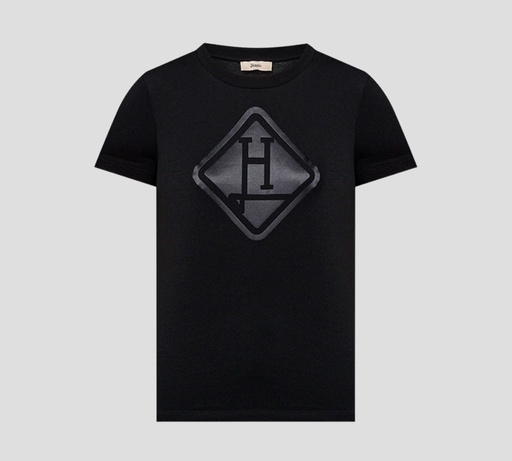 Herno - FRANELA CUELLO REDONDO UNICOLOR CON LOGO ROMBOIDE ESTAMPADO