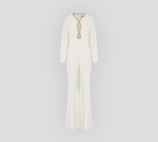 [JU004-W0001-CD001] Elie Saab - ENTERIZO CADY MANGA LARGA CON BRILLANTES SOBRE EL BUSTO