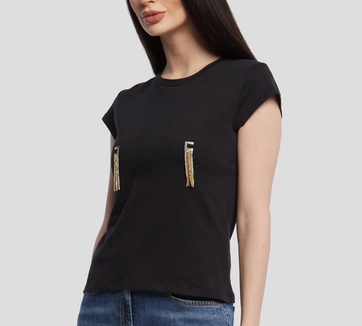 [MA02321E2-V150-110] Elisabetta Franchi - FRANELA CUELLO REDONDO CON CADENAS COLGANTES