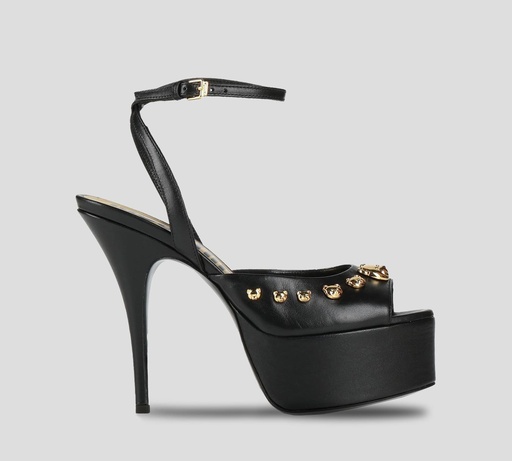 Moschino - SANDALIA PEEP TOE DE CUERO CON PLATAFORMA Y ADORNOS METÁLICOS