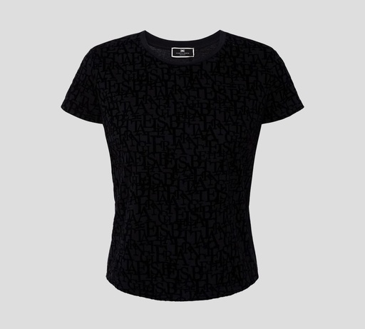 [MA21216E2-V110-110] Elisabetta Franchi - FRANELA CUELLO REDONDO CON PATRÓN DE LOGO EN TERCIOPELO