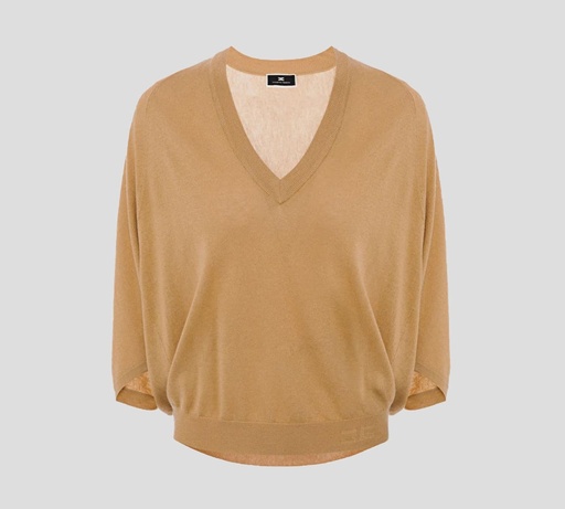 [MK55A16E2-V270-470] Elisabetta Franchi - SWEATER DE PUNTO CON MANGA MURCIELAGO Y CUELLO "V"