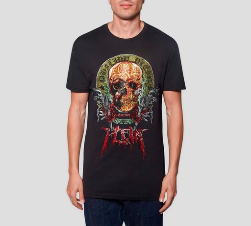 [P20C-MTK4467PJY002N-02] Philipp Plein - FRANELA CUELLO REDONDO EST. 1978 CON CALAVERA EN PEDRERÍA