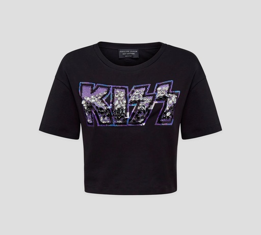 [P20C-WTX0177PTE003N-02] Philipp Plein - TOP CUELLO REDONDO ROCKBAND KISS EN PEDRERÍA