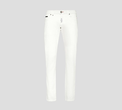 Philipp Plein - SKINNY JEANS CORTE CUT FIT UNICOLOR CON SELLO SOBRE BOLSILLO TRASERO