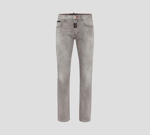 Philipp Plein - SKINNY JEANS SUPER STRAIGHT CON SELLO SOBRE BOLSILLO TRASERO