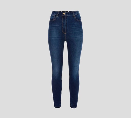 [PJ45S26E2-V250-104] Elisabetta Franchi - SKINNY JEANS BÁSICO CON PLACA SOBRE BOLSILLO TRASERO