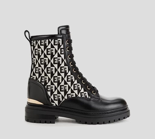 Elisabetta Franchi - BOTAS CON PATRÓN DE LOGO TRENZADAS Y APLIQUES PLATEADOS