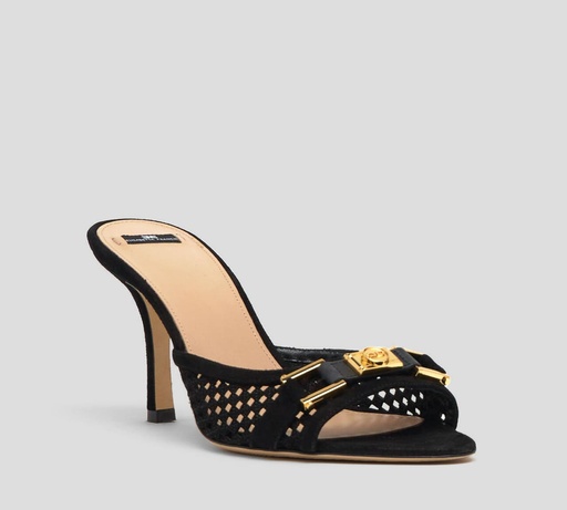 Elisabetta Franchi - SANDALIA PEEP TOE DESTALONADA EN GAMUZA DE TACÓN MEDIANO