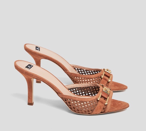 Elisabetta Franchi - SANDALIA PEEP TOE DESTALONADA EN GAMUZA DE TACÓN MEDIANO