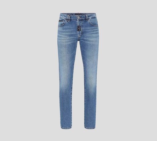 Philipp Plein - SKINNY JEANS SUPER STRAIGHT PREMIUM CON SELLO SOBRE BOLSILLO TRASERO
