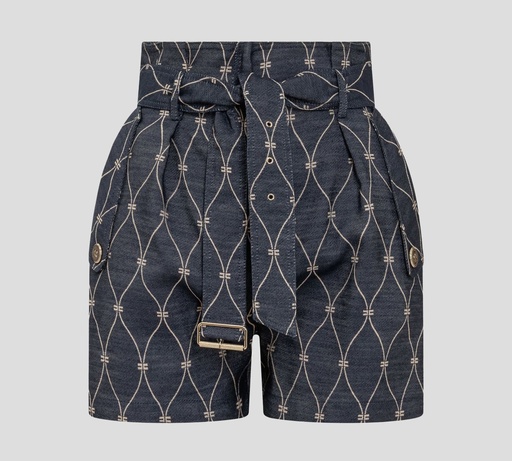 Elisabetta Franchi - SHORT DE DENIM CORTE ALTO CON CINTURÓN Y DOBLE BOLSILLO