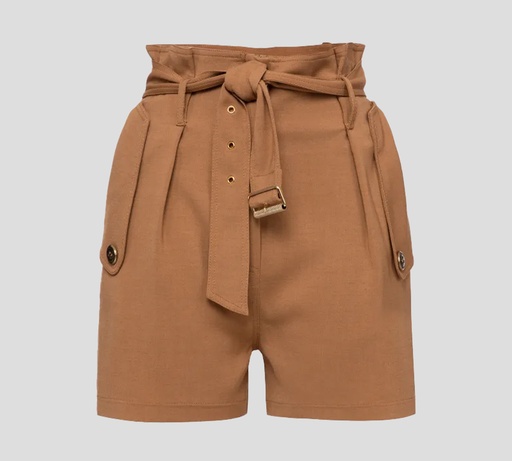 [SH00821E2-V300-368] Elisabetta Franchi - SHORT CORTE ALTO CON CINTURÓN DE HEBILLA DORADA