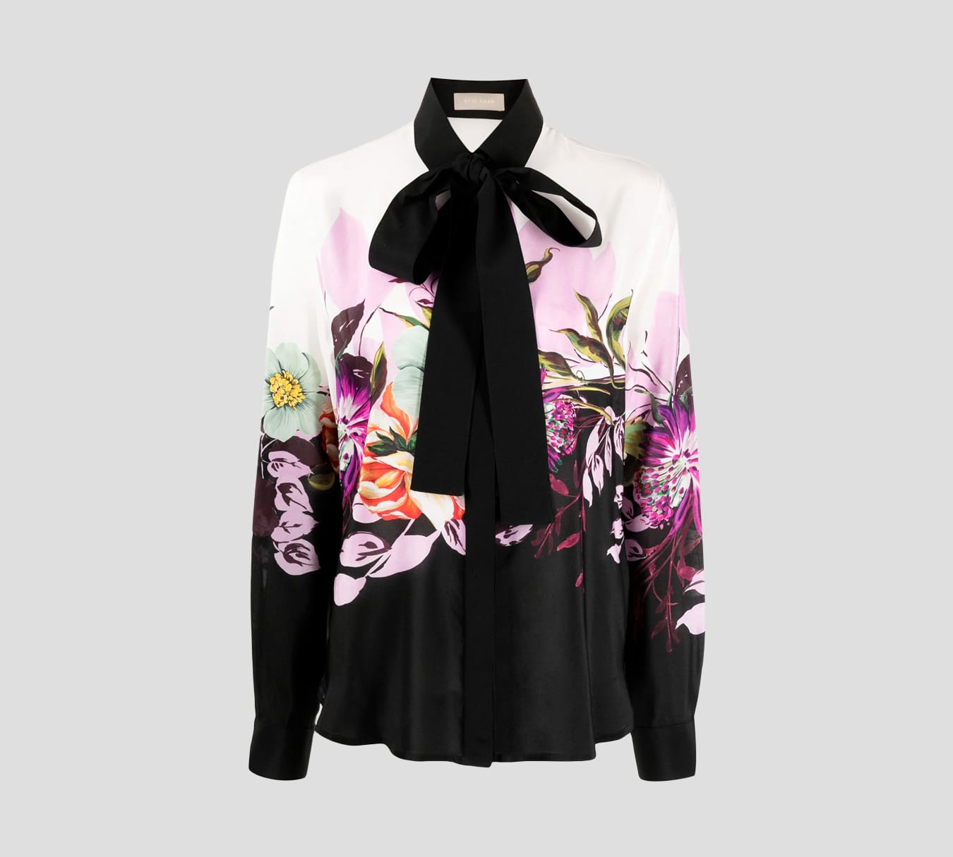 Elie Saab - BLUSA DE SEDA CON LAZO AL CUELLO Y ESTAMPADO DE FLORES MULTICOLOR