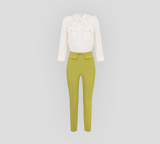 [TU00736E2-V540-BN4] Elisabetta Franchi - SET DE BLUSA SUELTA Y PANTALÓN PLISADO