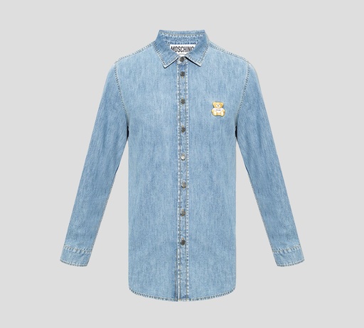 [ZRV0224-7038-0295] Moschino - CAMISA DE JEAN CON OSO BORDADO SOBRE EL PECHO