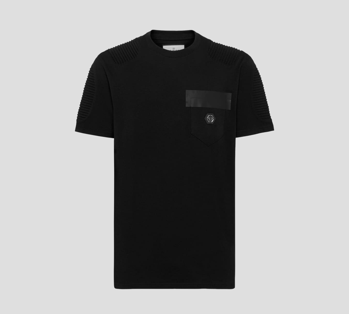 Philipp Plein - FRANELA BIKER CUELLO REDONDO UNICOLOR CON TEXTURIZADO SOBRE MANGAS