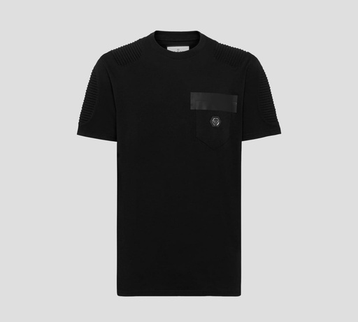 Philipp Plein - FRANELA BIKER CUELLO REDONDO UNICOLOR CON TEXTURIZADO SOBRE MANGAS