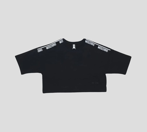 Moschino - CROP TOP DEPORTIVO MANGA CORTA CON LOGO SOBRE LOS HOMBROS