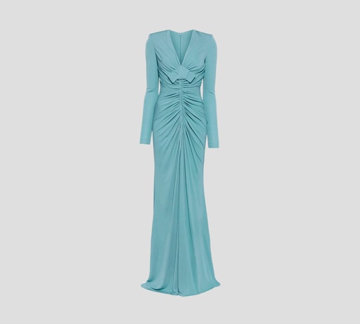 [D0338NP24-CB001-JF001] Elie Saab - VESTIDO LARGO EN COLUMNA CON DRAPEADO FRONTAL Y LAZO