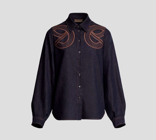 Elie Saab - CAMISA DE DENIM CON BORDADOS SOBRE EL PECHO