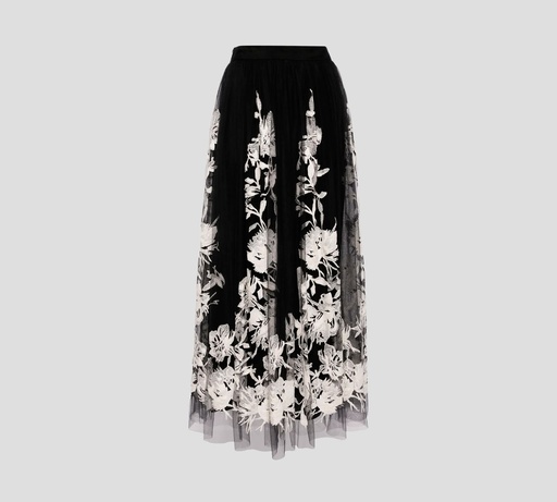 [SK047NF24-BK001-TU009] Elie Saab - FALDA MIDI DE TUL CON FLORES BORDADAS