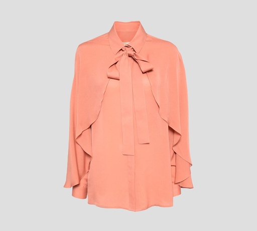 [SH073NF24-RO004-SI001] Elie Saab - BLUSA CON LAZO AL CUELLO Y VUELOS DE CAPA SOBRE LAS MANGAS