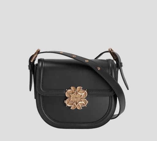 [CB002F24-BK001-NL003] Elie Saab - CARTERA AL HOMBRO DE CUERO CON BROCHE METÁLICO BLACK