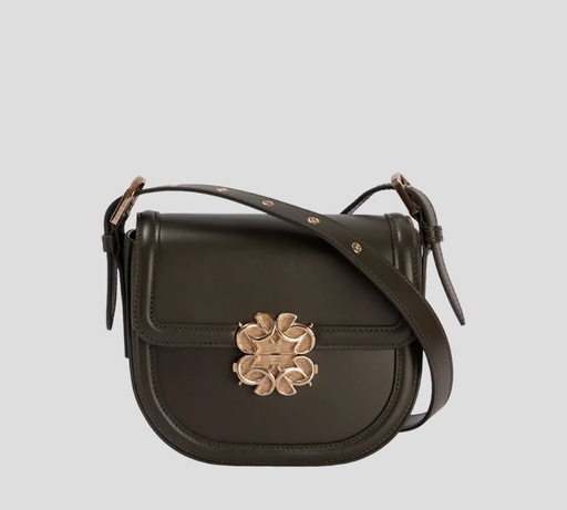 [CB002F24-GN005-NL003] Elie Saab - CARTERA AL HOMBRO DE CUERO CON BROCHE METÁLICO GREEN
