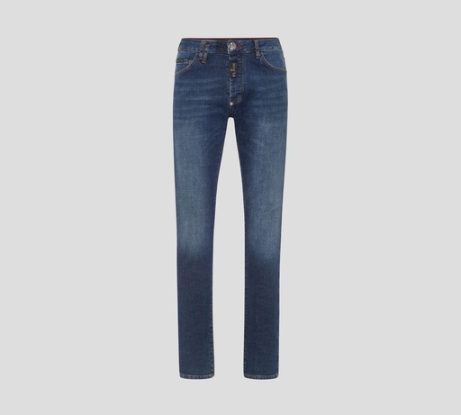 Philipp Plein - BLUE JEANS CLÁSICO CON SELLO SOBRE BOLSILLO TRASERO