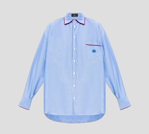 Etro - CAMISA OXFORD CON LOGO BORDADO Y BOLSILLO FRONTAL